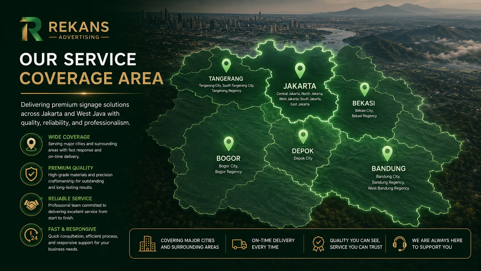 Area Layanan Jasa Huruf Timbul Jakarta Bekasi Tangerang Bogor Depok Bandung