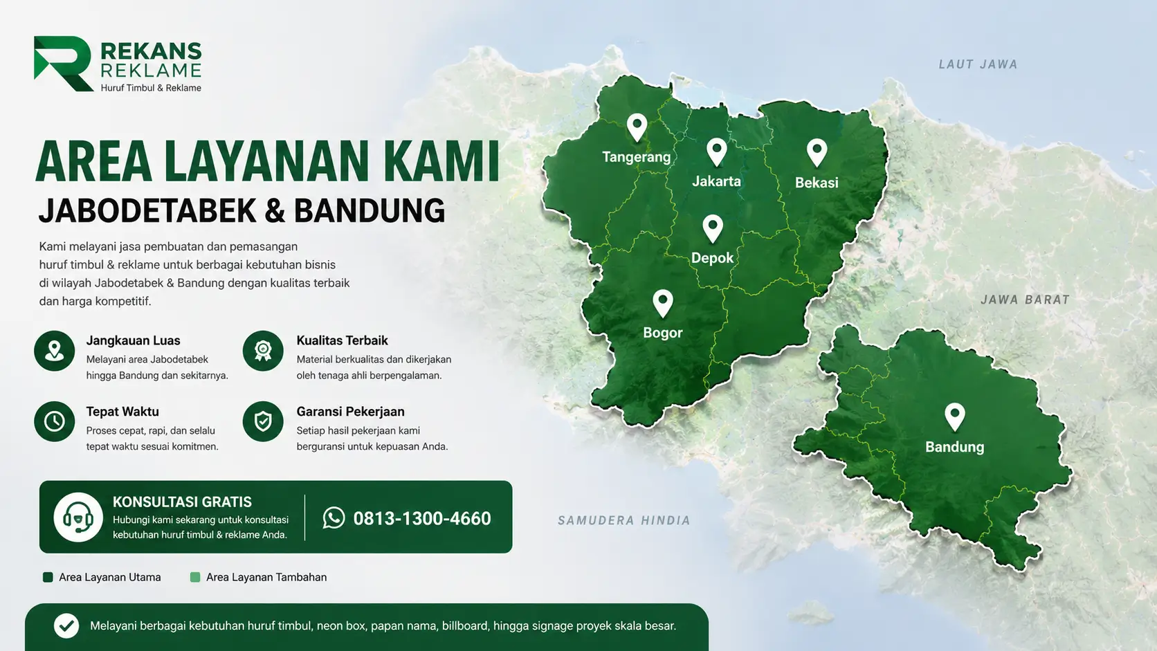 Area Layanan Harga Huruf Timbul Jabodetabek Bandung