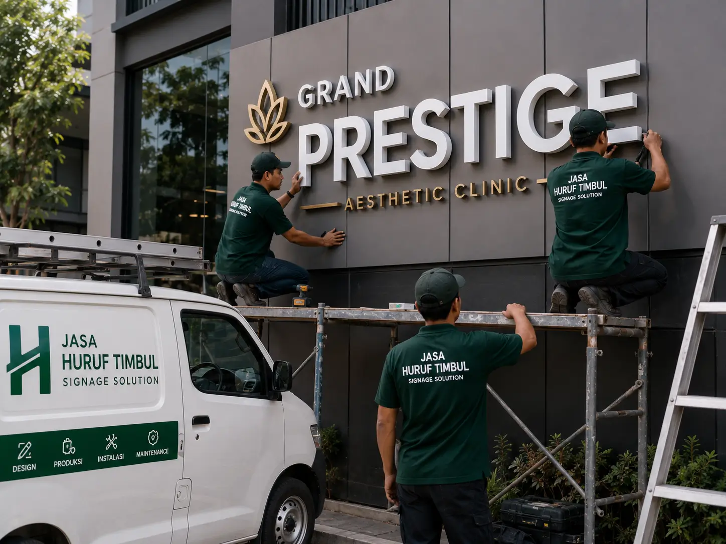Tim Produksi dan Instalasi Huruf Timbul