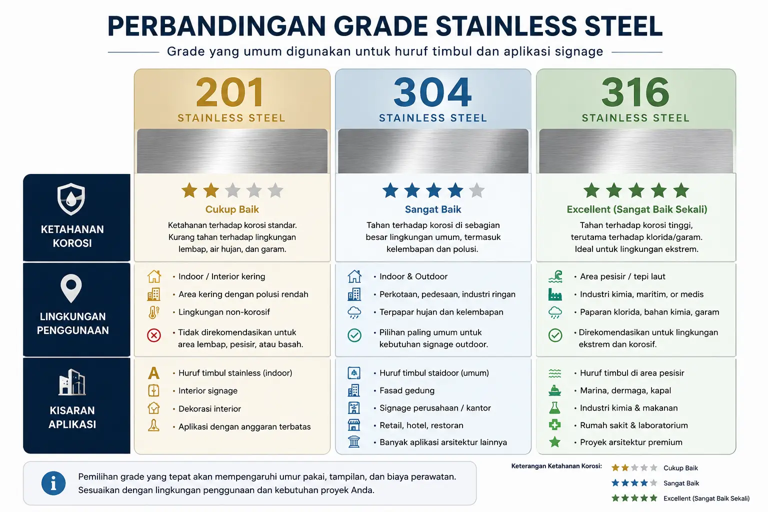 Perbandingan stainless steel grade
